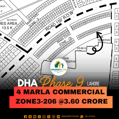(Zone3- 206) Excellent Location 4 Marla Commercial Plot Demand 3.60 Crore On 50 Feet Road And Parking Back To 80 Feet Road Prime Location Available For Sale In DHA Lahore Phase 9 Prism Commercial Zone 3