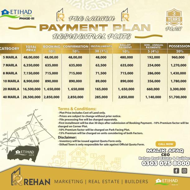 Best Price 8 Marla Plot On Installment Plan Available for Sale In Etihad Town Phase 3-1