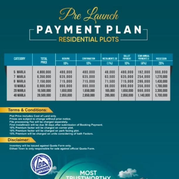 Best Price 8 Marla Plot On Installment Plan Available for Sale In Etihad Town Phase 3-1