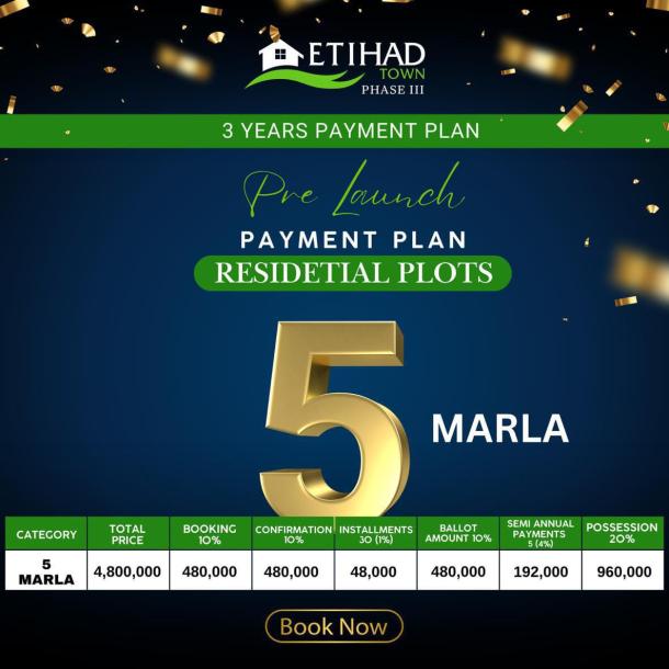 Affordable 5 Marla Plots On Installment Plan Available For Sale In Etihad Town Phase 3-3