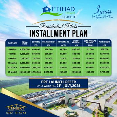 7 Marla Plots Available For Sale On Installment Plan In Etihad Town Phase 3