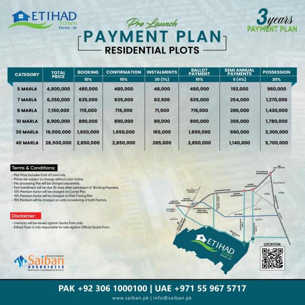 Top Location 1 Kanal Plots Available For Sale In Etihad Town Phase 3 Lahore-1