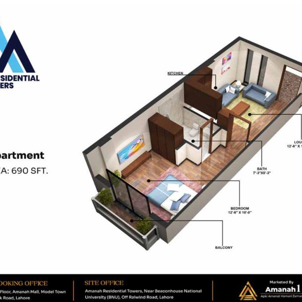 1 Bed Apartment in Amanah Residential Towers Lahore-15