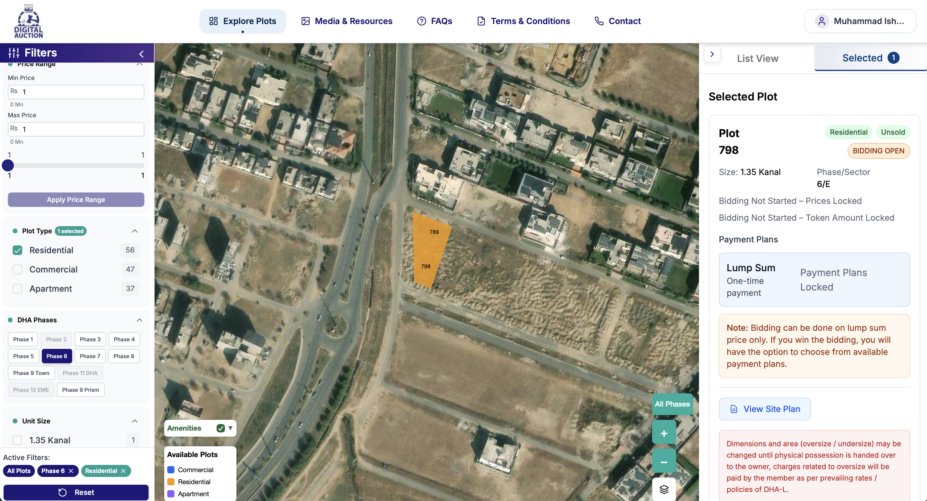 A digital auction of 1.35 Kanal Plot in Sector E (Plot # 798) Phase 6 DHA Lahore, price to be known at the date announced by DHA Lahore